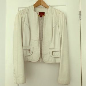 Sexy cropped white leather jacket
